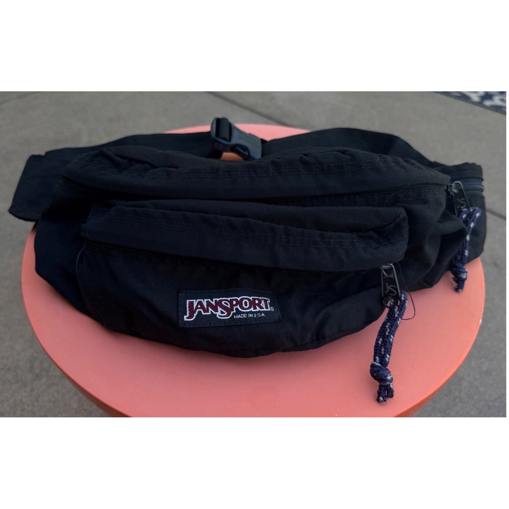 JanSport Fanny Pack Unisex Black Vintage Made in USA Waist Bag Travel Cordura